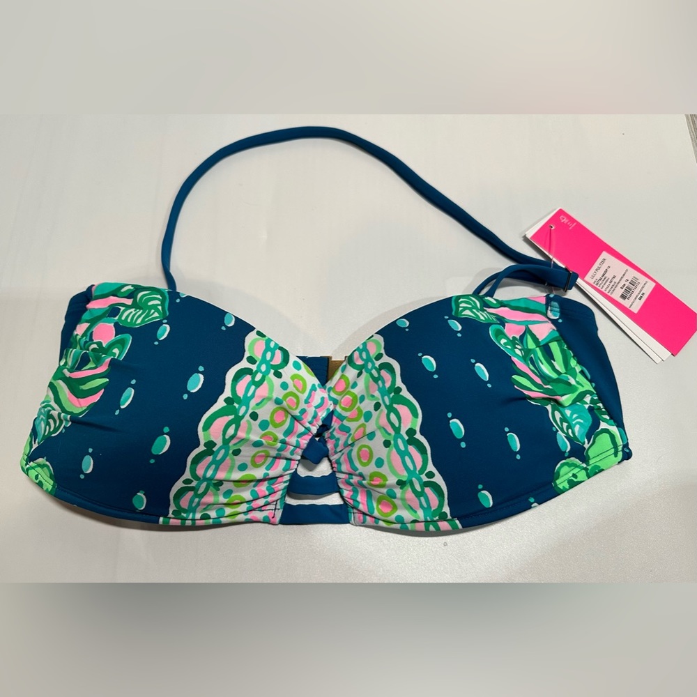 NWT Lilly Pulitzer Bari Bandeau Macaw Blue Coconut Row Engineered Bikini Top